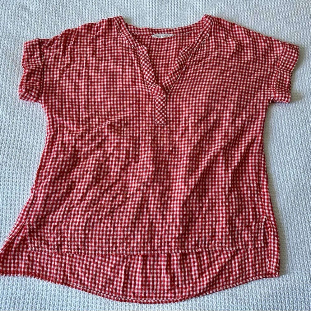Jane and Delancey Red and White Gingham V-Neck Blouse